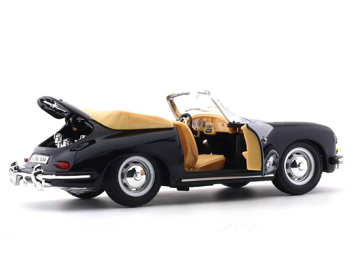 BBURAGO 1961 PORSCHE 356B CABRIOLET BLACK 1:24 SCALE 92078