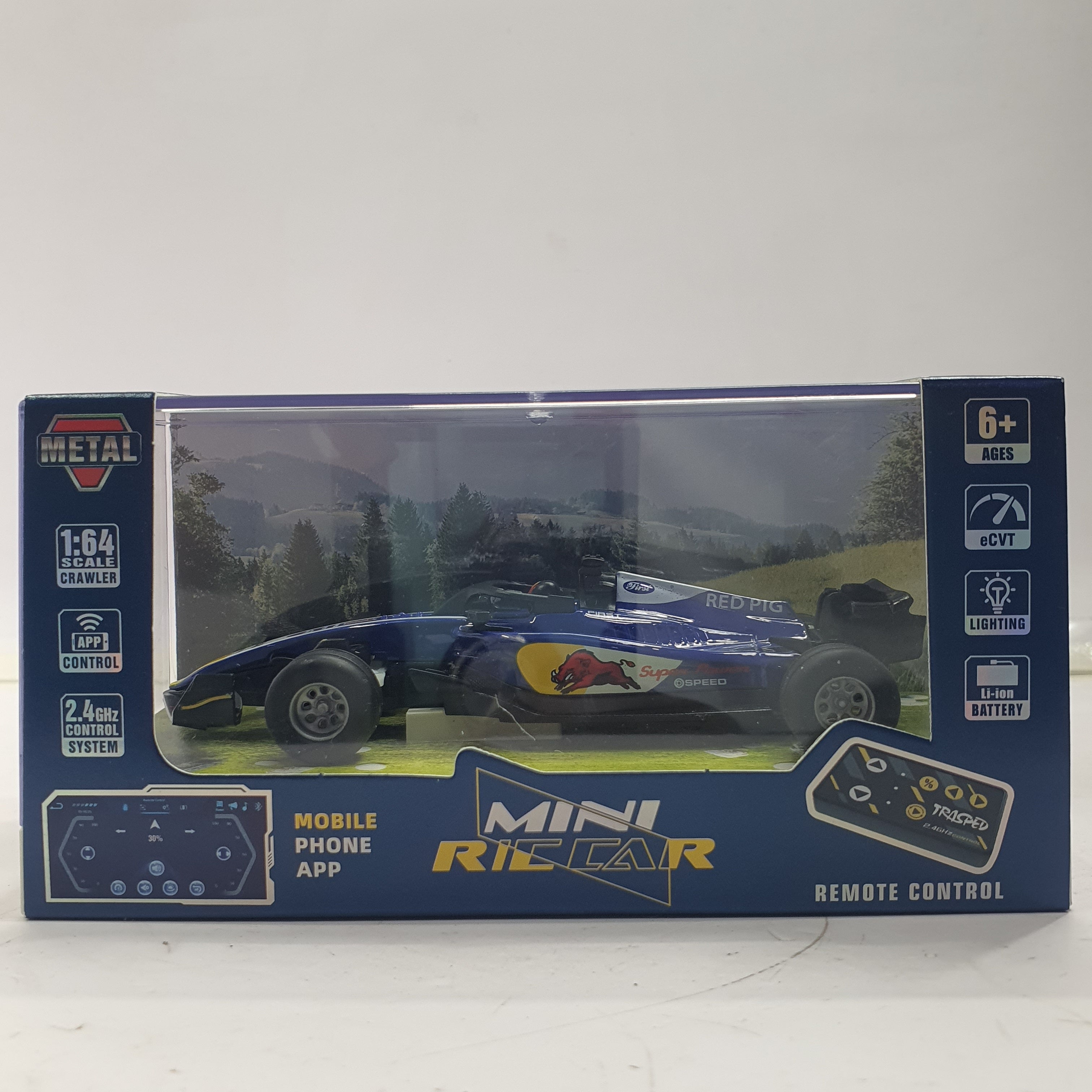 F1 MINI RC CAR SPEED-REGULATING ALLOY HG4-292 1:64 (WINNER RED PIG SUPER POWER SPEED CAR 1) BLUE