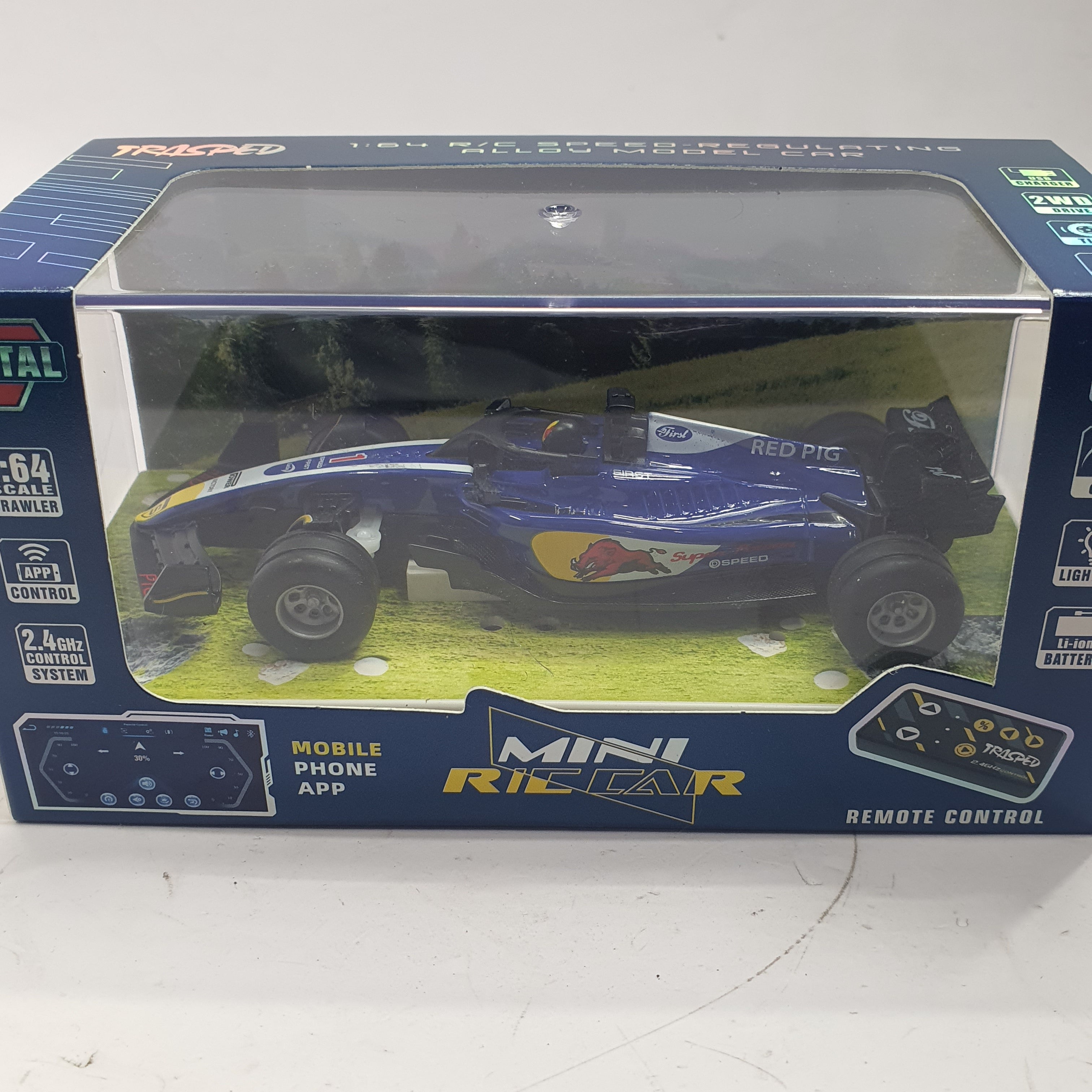 F1 MINI RC CAR SPEED-REGULATING ALLOY HG4-292 1:64 (WINNER RED PIG SUPER POWER SPEED CAR 1) BLUE