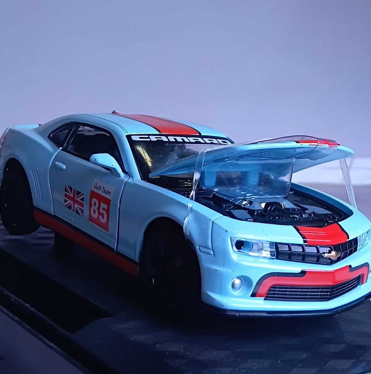 CCA GULF 1:32 2013 CHEVROLET CAMARO SS DIECAST MODEL  88335F CAR SKY BLUE/ORANGE