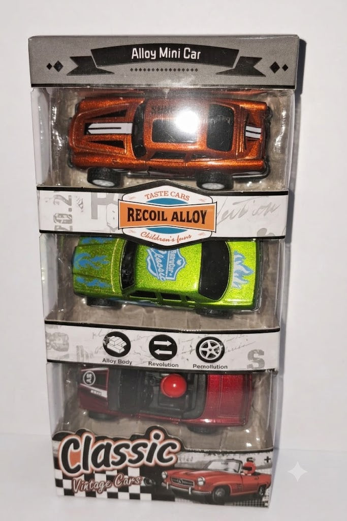 RECOIL ALLOY (ALLOY MINI CAR) CLASIIC VINTAGE CARS PACK OF 3 - 18 PCS BOX