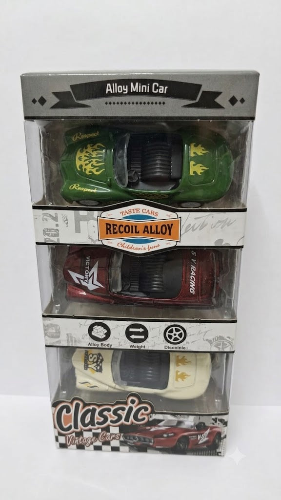 RECOIL ALLOY (ALLOY MINI CAR) CLASIIC VINTAGE CARS PACK OF 3 - 18 PCS BOX