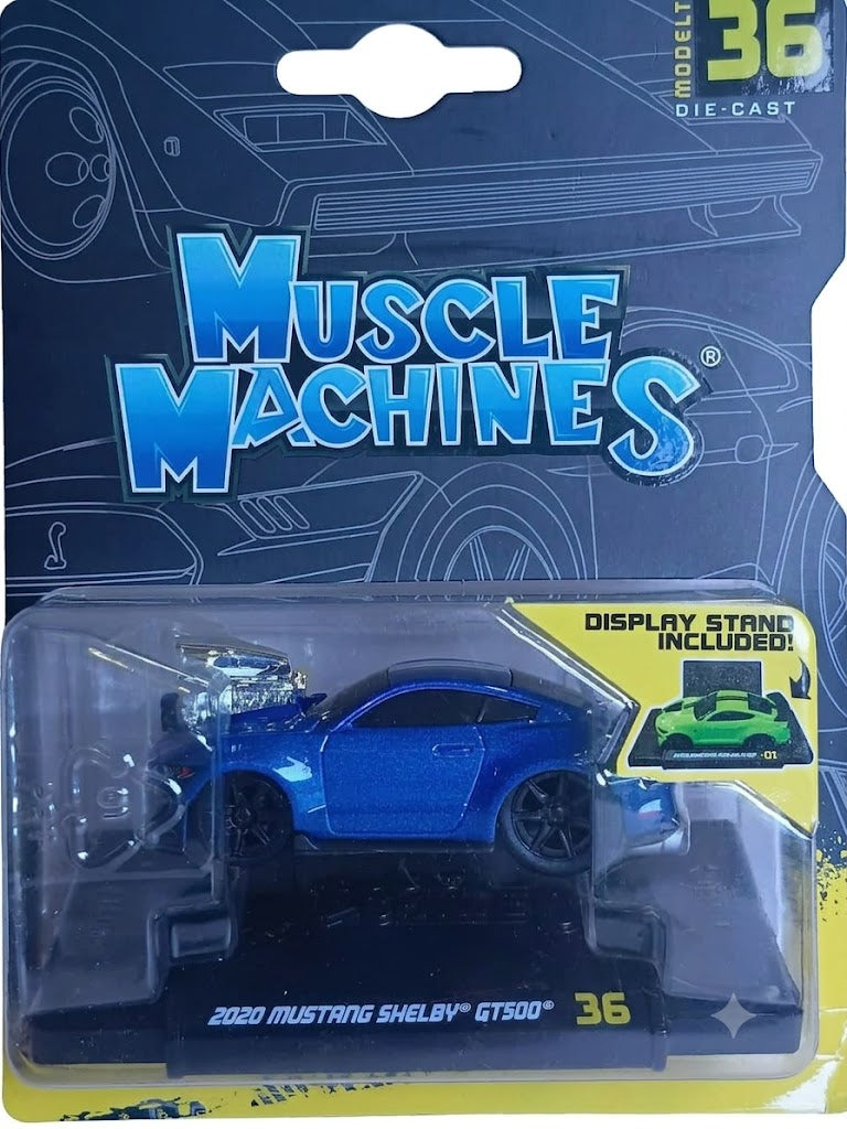 MAISTO MUSCLE MACHINES 1/64 SCALE BLUE 2020 MUSTANG SHEKBY GT500 SERIES 6 MODEL 36 CODE 15526