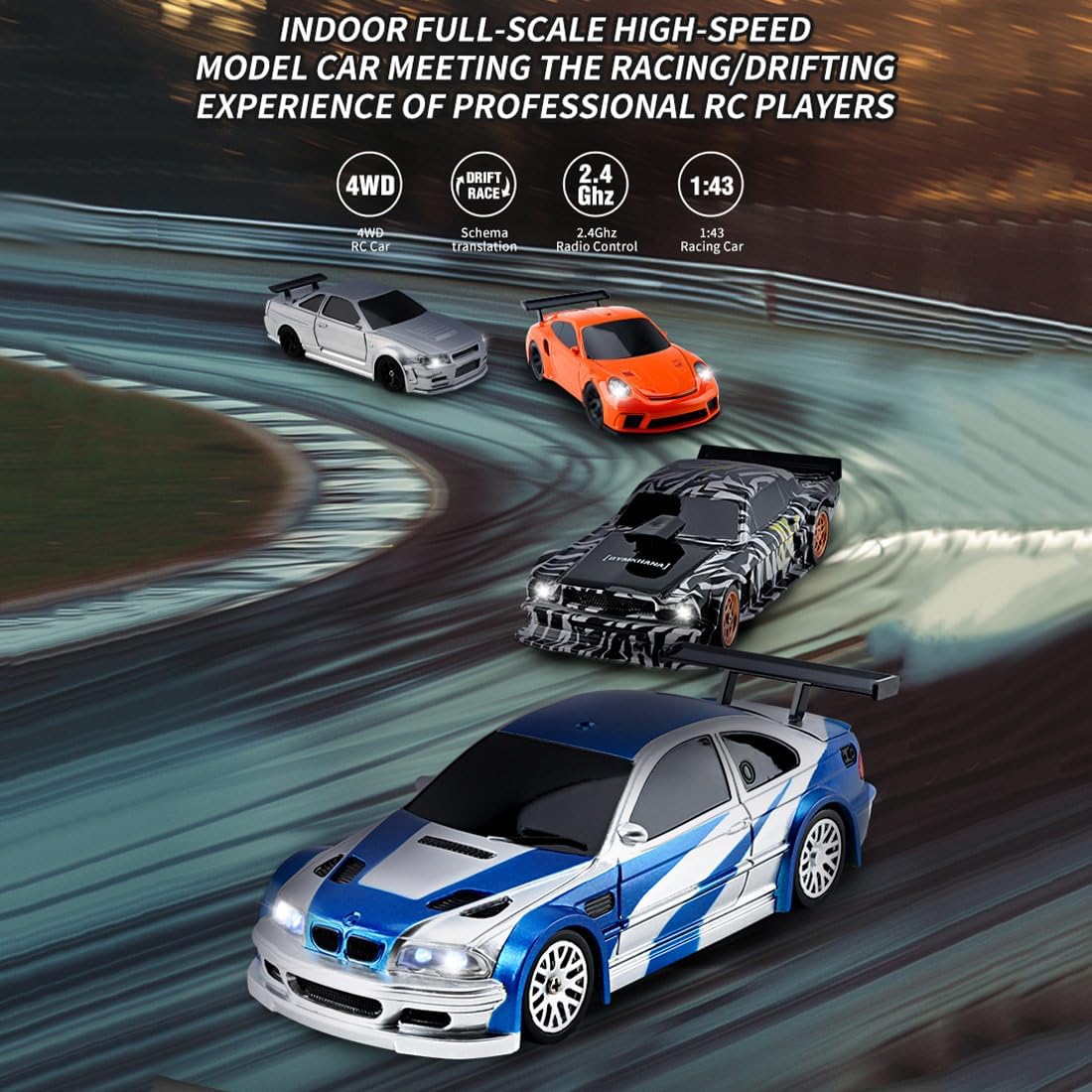 JIABAILE 1/43 RC Drift Car 4WD Four-Wheel Drive Radio Control 2.4G Mini Racing Drifting Car Toy High Speed Model