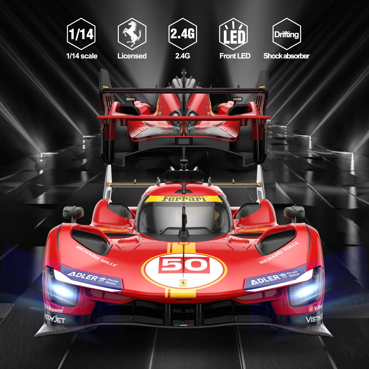 RASTAR 10116 FORMULA FERRERI 499P 1/14SCALE NO:50 LE MANS RED & YELLOW