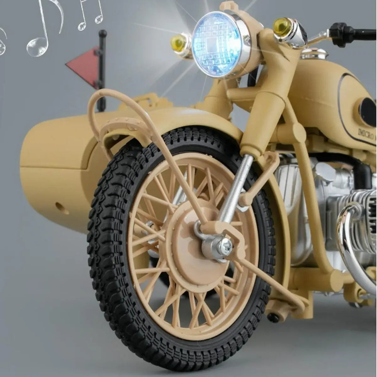 DIE-CAST METAL MILITARY MB825 1/10 SCALE MILITARY DESERY SIDECAR MOTORCYCLE