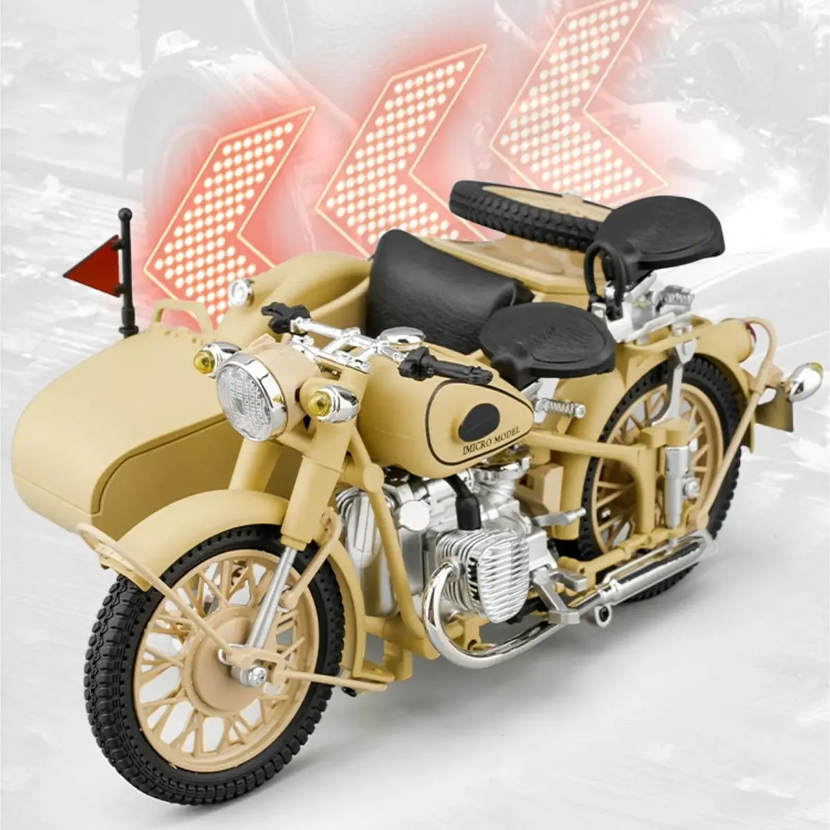 DIE-CAST METAL MILITARY MB825 1/10 SCALE MILITARY DESERY SIDECAR MOTORCYCLE