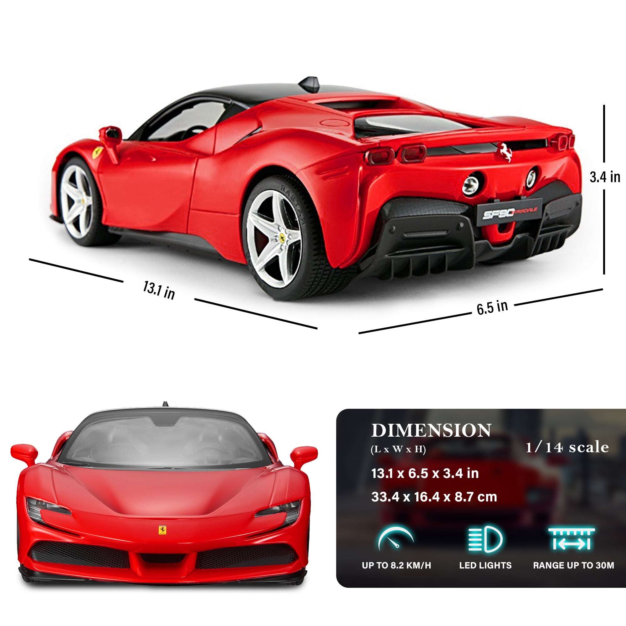 RASTAR FERRARI SF90 STRAOALE 97300 RC CAR 1/14 SCALE (RED)