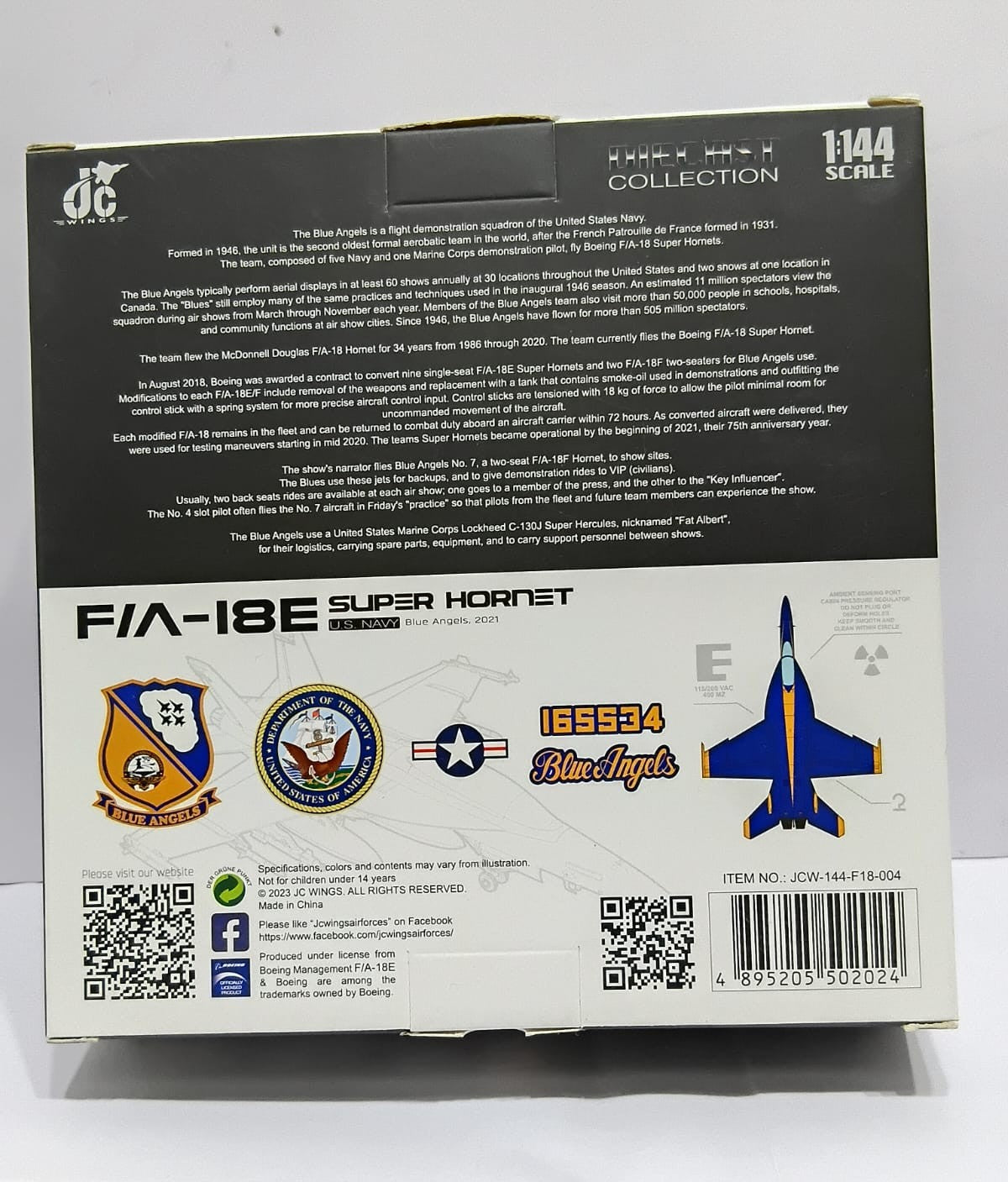 JC Wings F/A-18E Super Hornet Blue Angels 2021 Diecast Aircraft – 1/144 Scale U.S. Navy Collectible Model (JCW-144-F18-004)