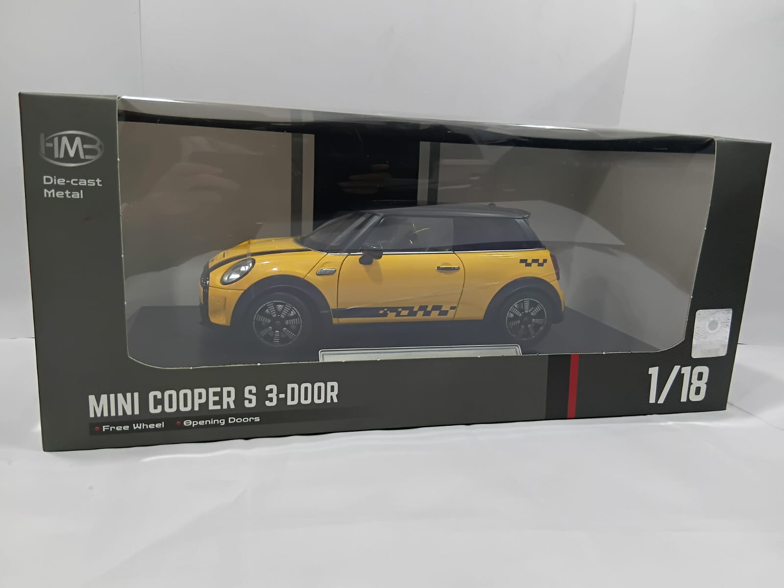 MINI COOPER S H1272 3-DOOR 1:18 OPENING DOORS DIE-CAST MODEL YELLOW