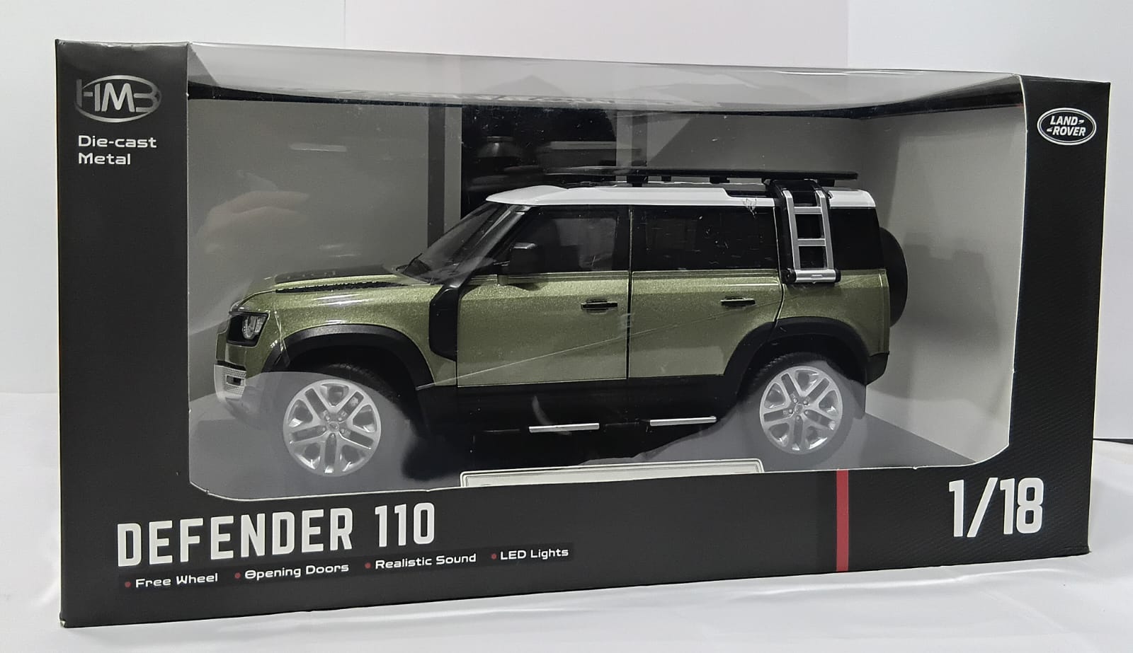 LAND ROVER DEFENDER 110 Q1002A 1:18 OPENING DOORS AND LED LIGHT WITH SOUND FUNCTION DIE-CAST MODEL GREEN