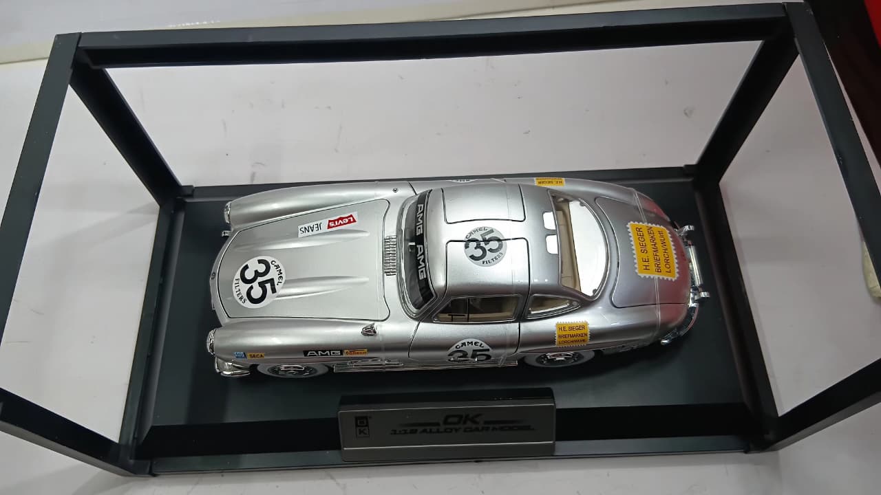 ALLOY CAR MERCEDES-BENZ 300SL AMG 35 1:18 OPENING DOORS AND LIGHT WITH SOUND FUNCTION DIE-CAST MODEL SILVER