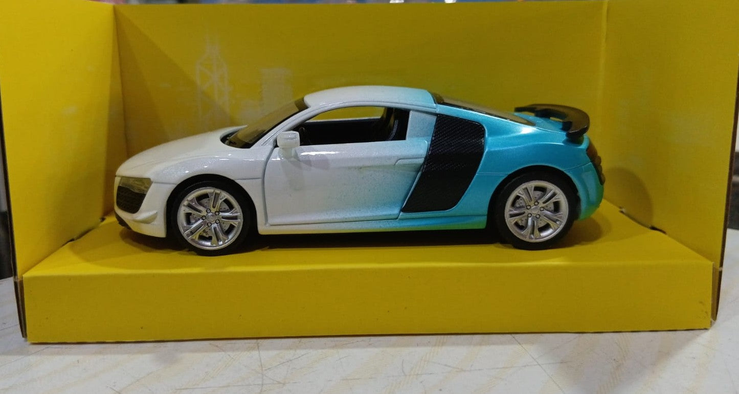 CCA 1:36 AUDI R8 GT DIECAST MODEL 12004 CAR WHITE/BLUE