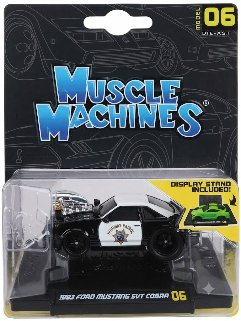 MAISTO MUSCLE MACHINE 1/64 SCALE 1993 FORD MUSTANG SVT COBRA BLACK & WHITE METAL DIECAST SERIES 1 MODEL 06