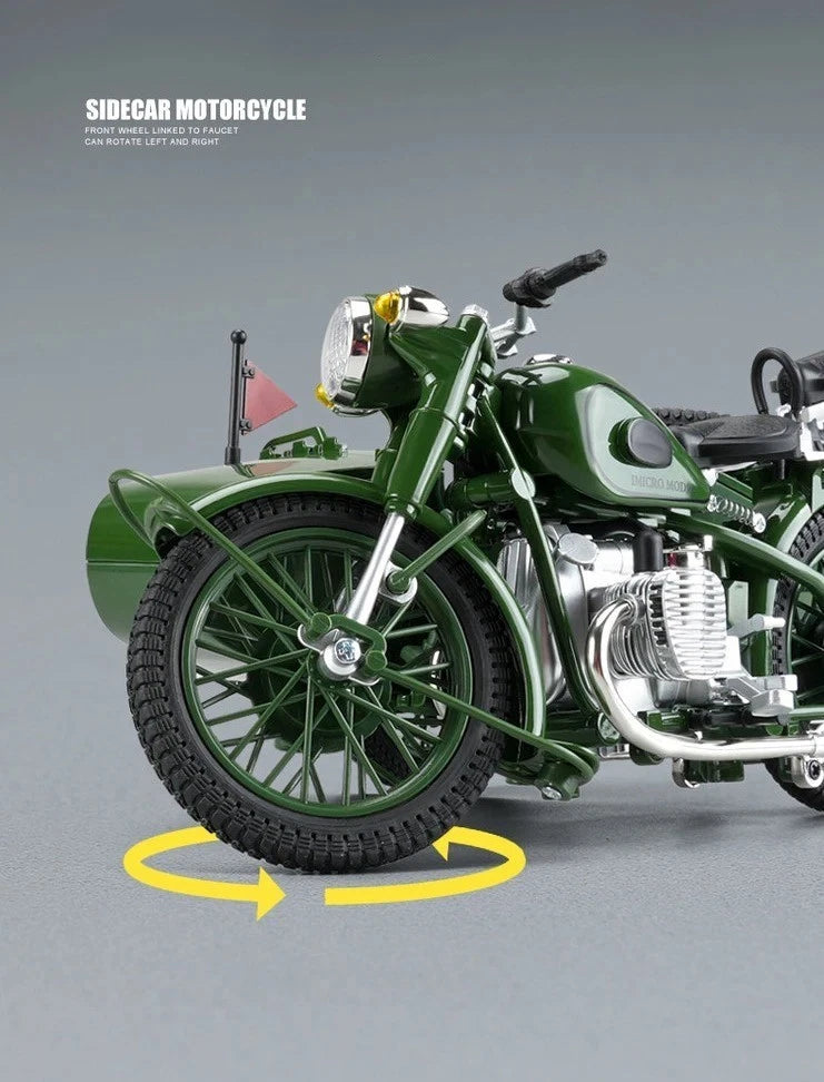 DIE-CAST METAL MILITARY MB825 1/10 SCALE MILITARY DESERY SIDECAR MOTORCYCLE